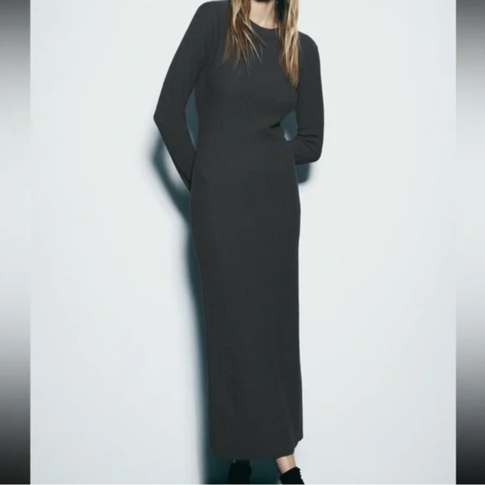 Zara Charcoal Long Sleeve Midi Dress
